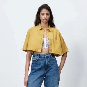 Zara Linen Blend Crop Top XS
